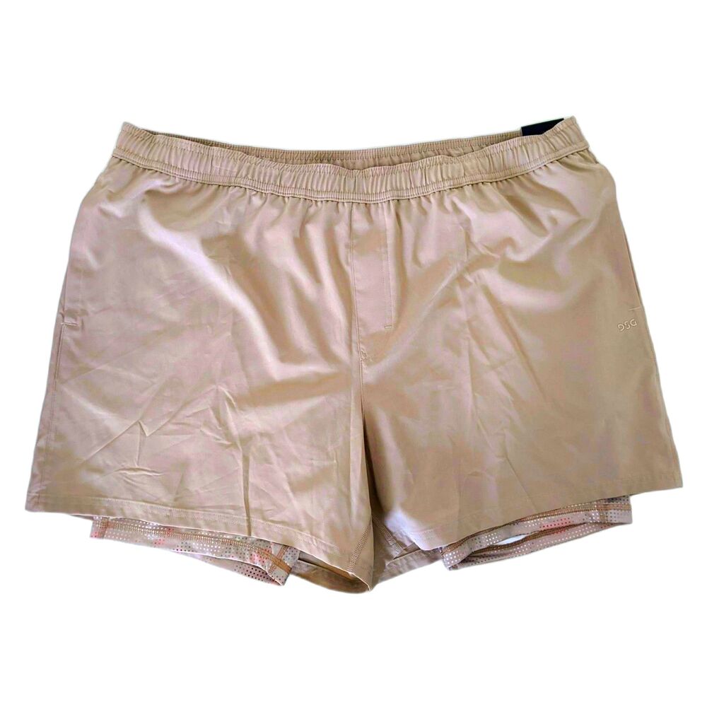 NEW DSG Men's Agility 2-IN-1 Athletic Tan Shorts with liner, 5" Inseam XXL NWT